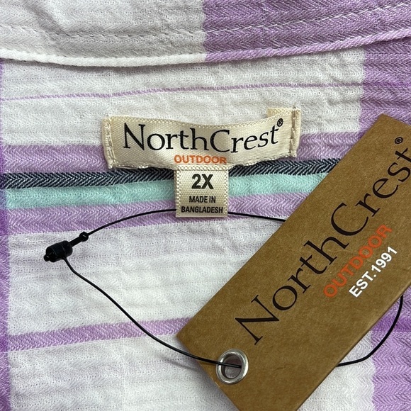 2X // Northcrest NWT Violet Plaid Long Sleeve Button Down Shirt - Picture 6 of 9